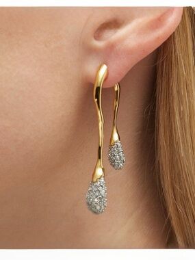 NEW Alexis Bittar Solanales Earrings Front Back Double Drop Gold Clear JL26